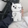 For iPhone 15 Silicone Case Cute White Cat Design Shockproof Phone Back Cover