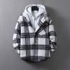Осенне-зимнее шерстяное клетчатое утолщенное повседневное хлопковое пальто с капюшоном из двух частей для мужчин