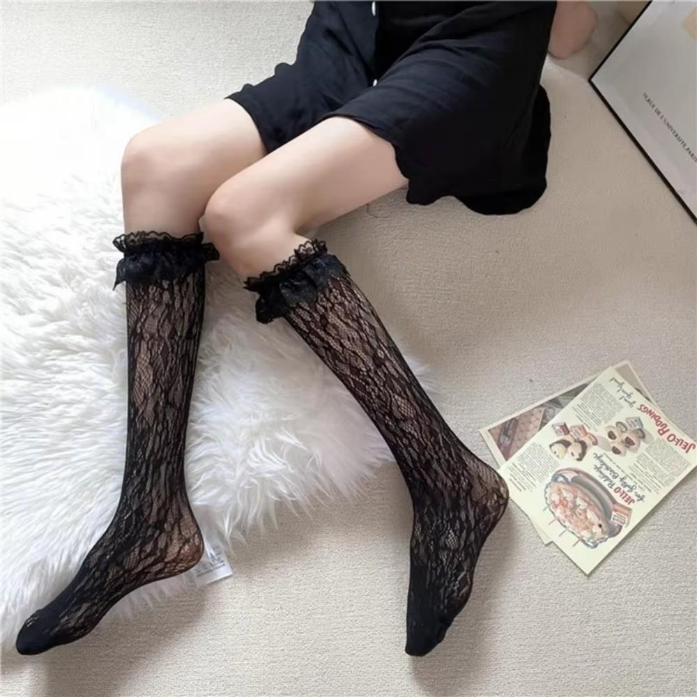 1Pair Ultra-thin Fishnet Socks Floral Print Mesh Stockings New Lace Mesh Socks Women