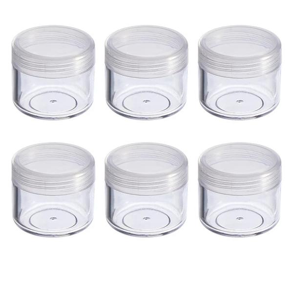 6 шт., 3 г/5 г/10 г/15 г/20 г, пустой контейнер для образцов с крышками, косметические баночки, прозрачная пластиковая бутылка для макияжа, ногтей, ювелирные изделия, красота, домашняя кухня