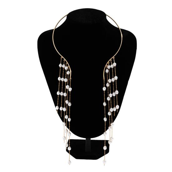 Длинный металлический открытый чокер с кисточками, звездой, искусственным жемчугом, бусины, воротник-кисточка, ожерелье на ключицу, украшения для груди и тела для женщин