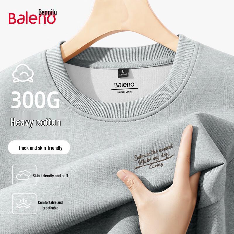 Baleno Men's Loose-Fit Heavyweight Letter Print Round Neck Sweatshirt