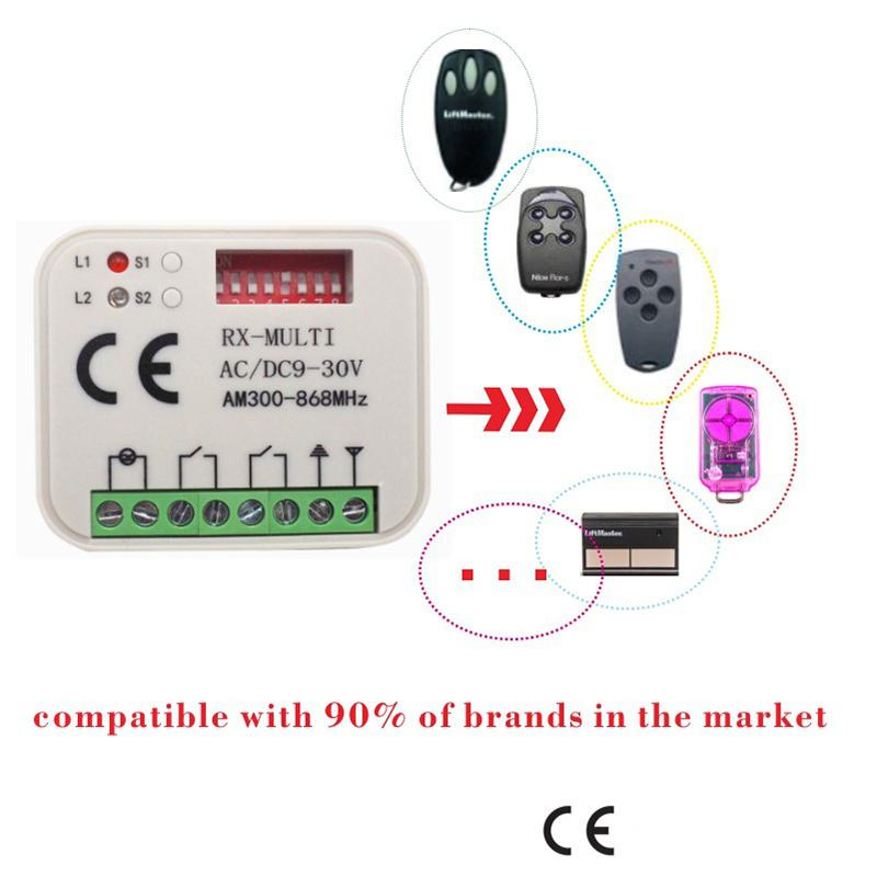 Rx-Multi приемник контроллер коммутатора переменного/постоянного тока 9 В-30 В 2 канала 300 МГц до 868 МГц приемник дистанционного управления гаражными воротами/дверями