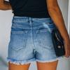 Синие джинсовые шорты с потрепанным краем, короткие джинсовые брюки с рваными дырками и прорезными карманами, женские джинсовые джинсы и одежда