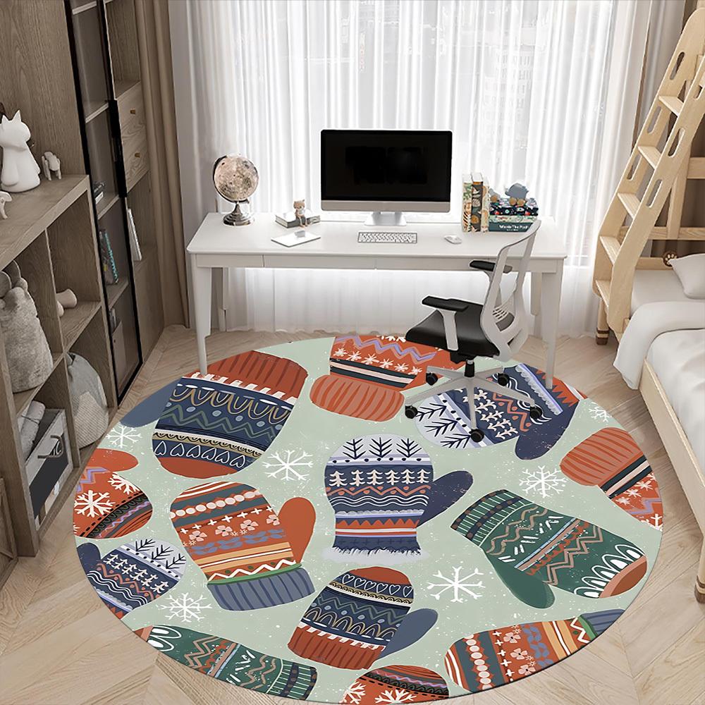 1pc Mittens Winter Patterns Chair Carpet for Office Non Slip, Machine Washable Rug for Office, Room Holiday Decor for Christmas, Birthday Polyester