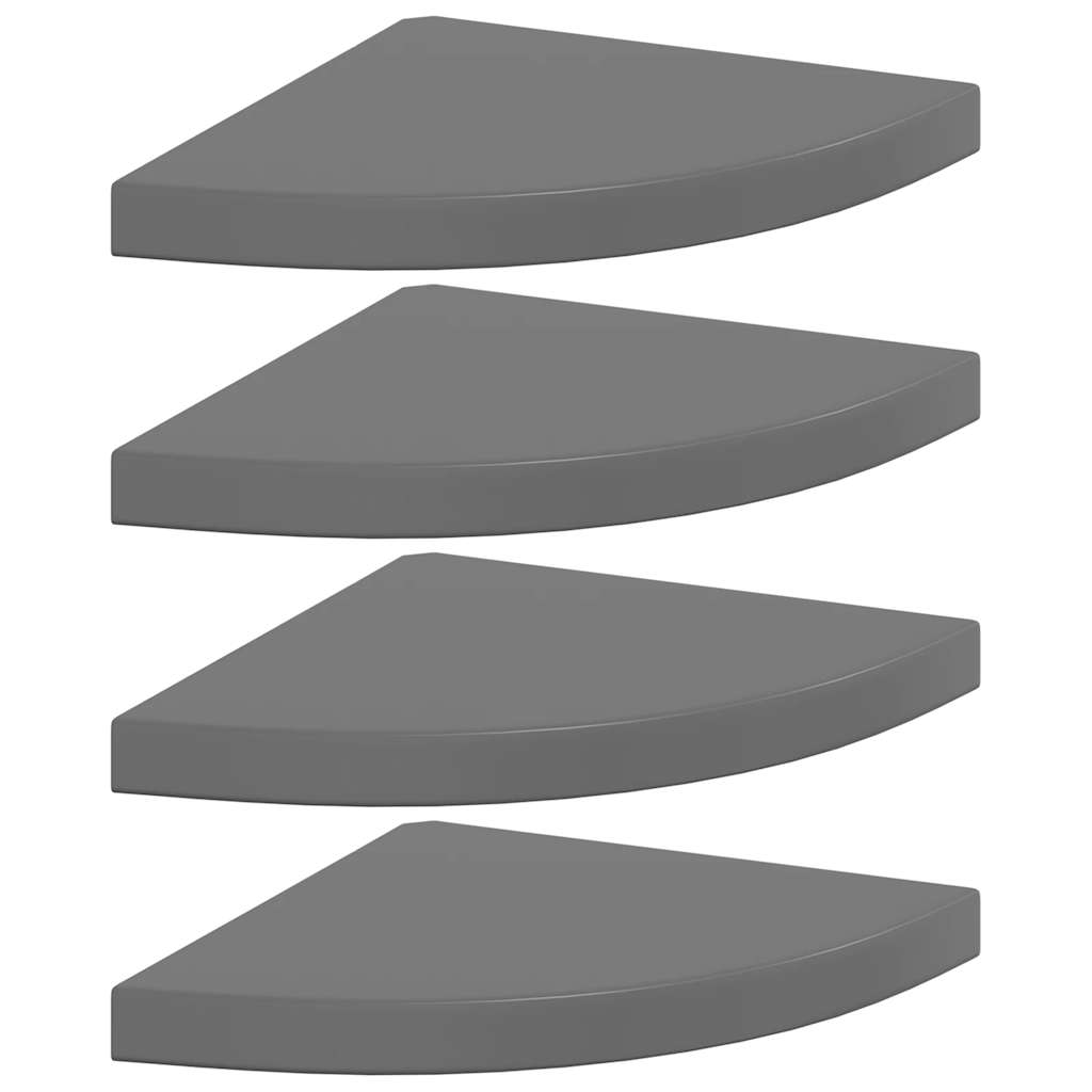 Corner Floating Shelves Set of 4 High Gloss Gray 35 x 35 x 3.8 cm MDF