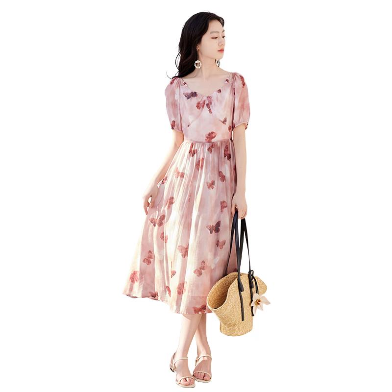 Xiangying Floral Print V-Neck Midi Dress