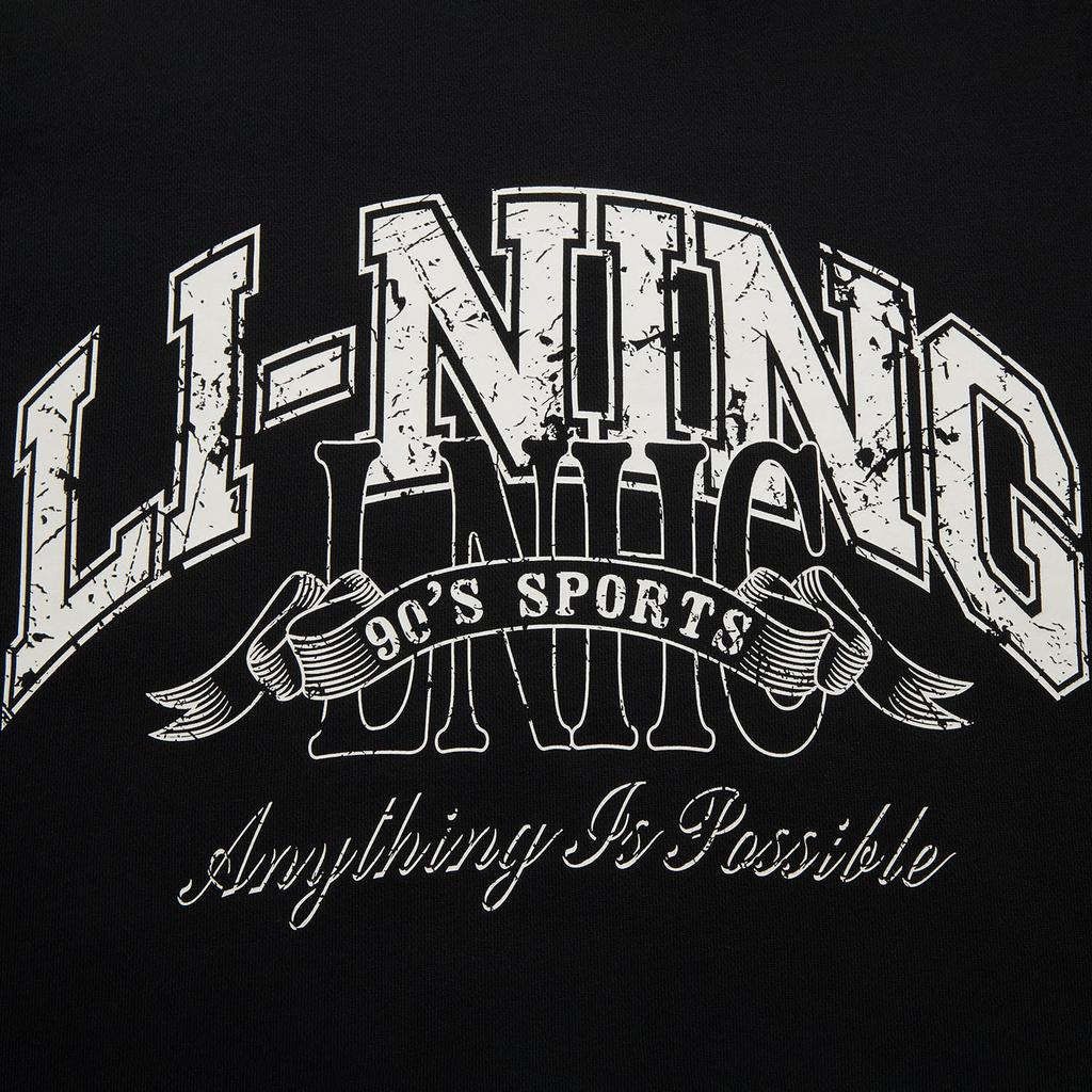 Li Ning Sports Lifestyle Series American Retro Letter Print Loose Pullover Удобный флисовый теплый спортивный повседневный свитшот с длинным рукавом AWDU979-4