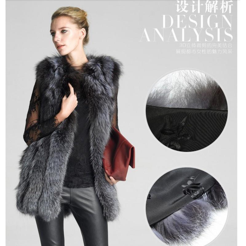 Womens Mid-length Faux Fur Vest Fox Style Elegant Lady Outerwear