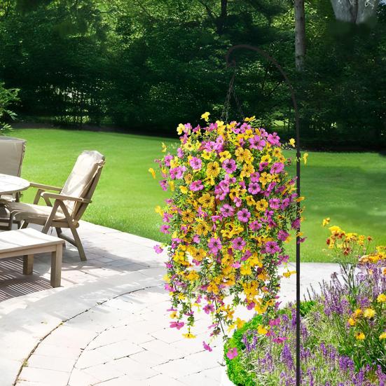 1/2/3/6Pcs Hanging Artificial Violet Flower UV Resistant Realistic Fake Flower Wedding Party Indoor Outdoor Garden Wall Hanging Faux Flower Decoration