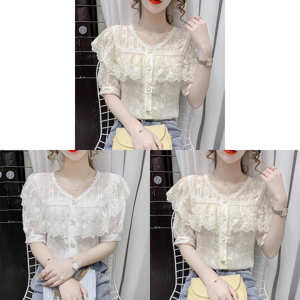 Summer Fashion Lace Ruffle Sleeveless Blouse With 3d Pattern For Casual Women