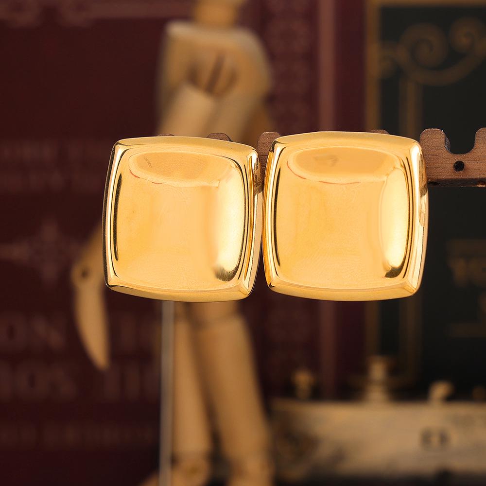 Винтажные геометрические квадратные вогнутые серьги из титановой стали с покрытием из золота 18 карат