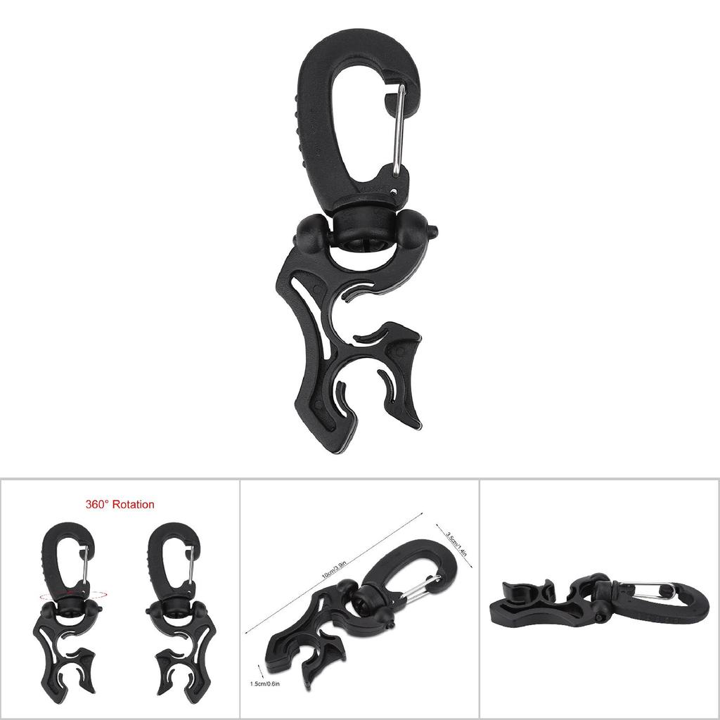 1Pc Outdoor Scuba Diving Double BCD Low Pressure Hose Clip Holder with Snap Hook Buckle(Black)