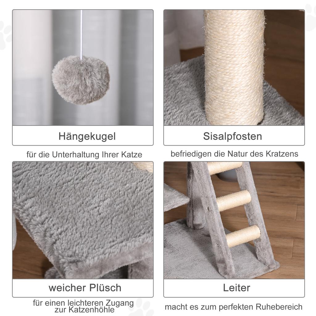 Cat Tree 120 cm Cat Tower with Cave, Play Ball, Sisal Posts, Platform, Stairs, Multi-Level Cat Scratching Tree, Climbing Tree for Cats, Light Gray