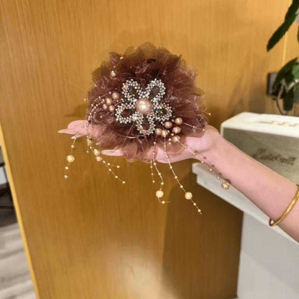 Retro Mesh Sunflower Hair Claws Pearl Tassel Sparkling Diamond Ponytail Hair Clips Hair Gripper Women Headdress