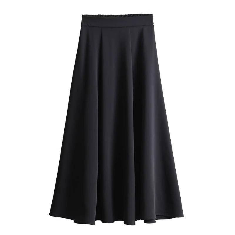 Skirt Women's High Waist Was Thin and Drape Skirt Black Meat-covering Mid-length A-line Umbrella Skirt Spring and Summer