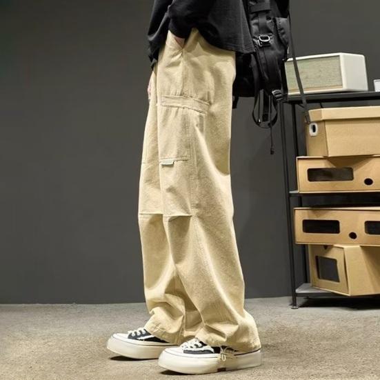 Осенне-весенние брюки-карго, широкие свободные прямые однотонные уличные брюки в стиле хип-хоп с несколькими карманами на шнурке