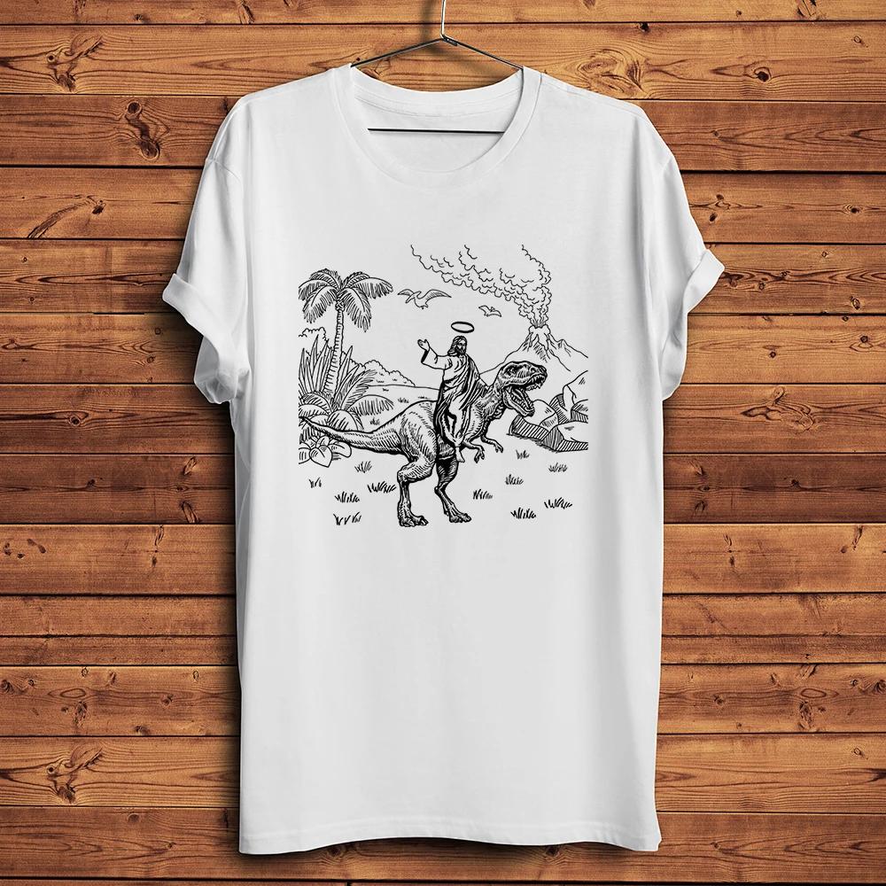 Prehistoric Jesus Riding Dinosaur Funny T Shirt,Homme Men Casual Short Sleeve TShirt,Streetwear