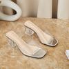 Summer Sexy Women 7cm High Heels Silver Slides Lady Square Block Clear Low Heels Slippers Black Mules Transparent Shoes