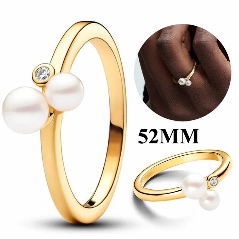 Authentic 925 Silver Rings Rose Golden Shine Pearl Ring Hoop Earrings Necklace for Women Popular Birthday Gift Fine Jewelry