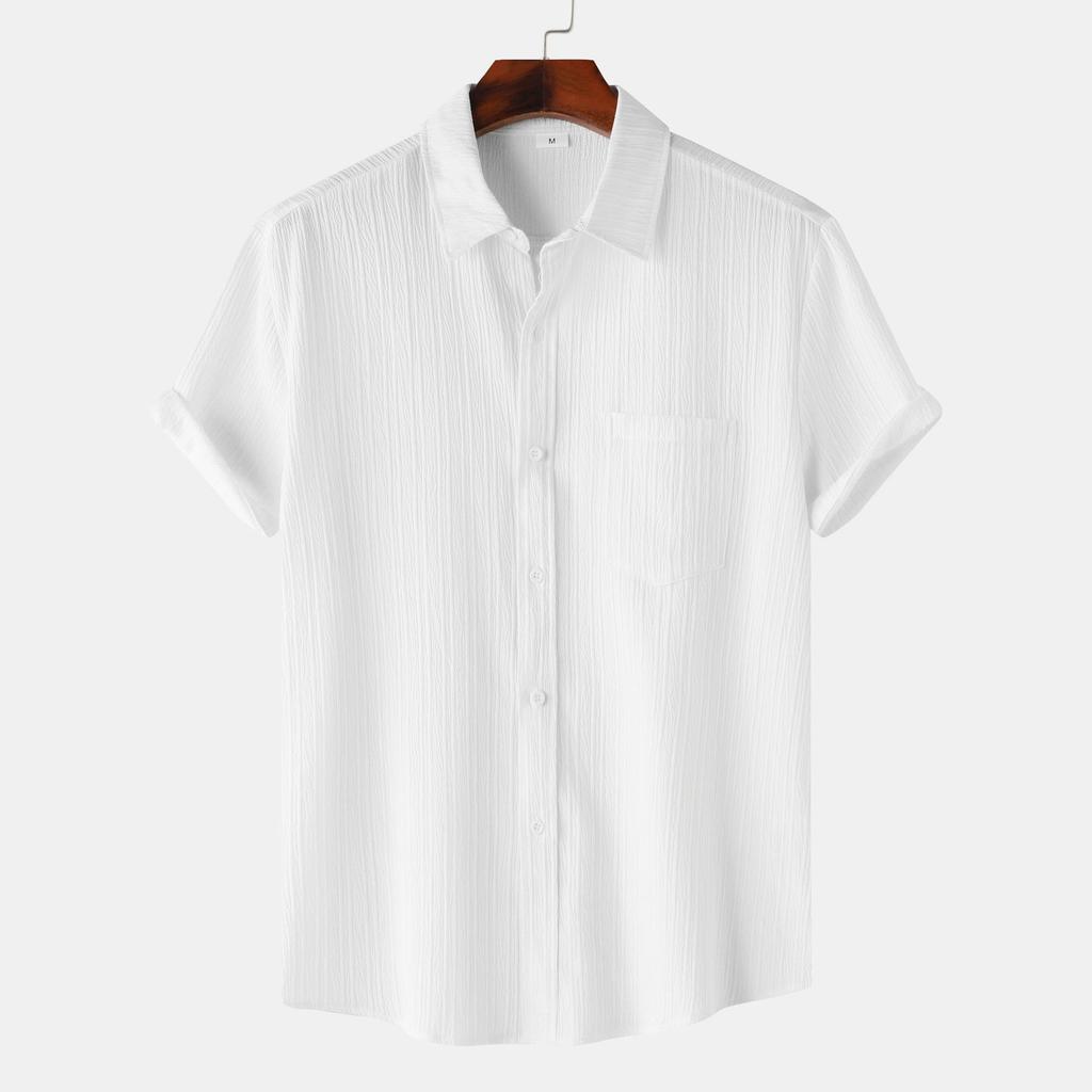 Европейская и американская рубашка с короткими рукавами, летняя мужская рубашка с короткими рукавами и лацканами, однотонная