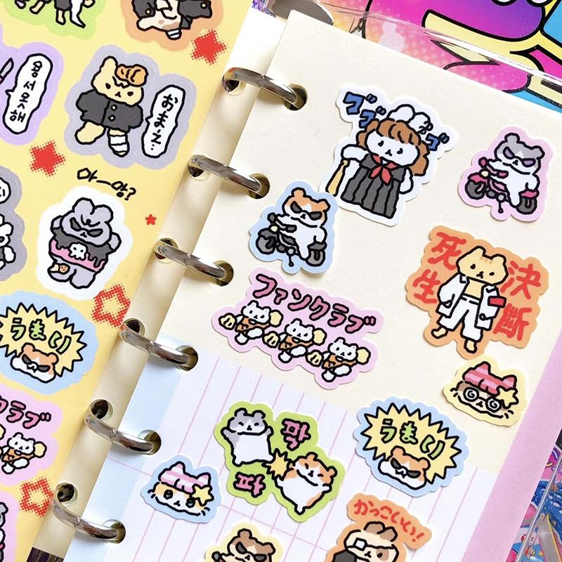 1/3 Sheets Korean Cute Graffiti Style Rabbit Cartoon Stickers Kawaii Animal Decals Hand Account Diary Scrapbook Sticker