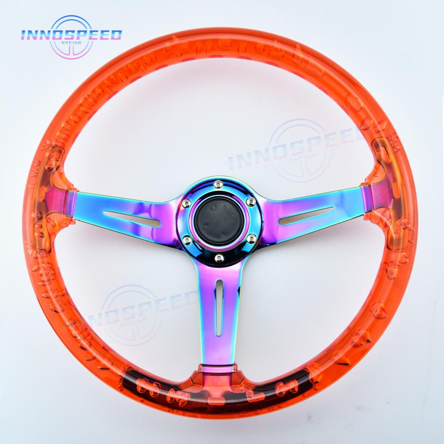14inch Universal Transparent Acrylic Steering Wheel Neo Chrome JDM Racing Sport Steering Wheel for Game