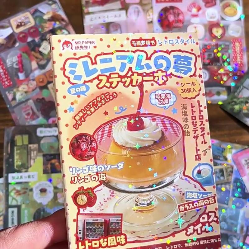 30 листов Каваи Японский стиль Сёва Кухня Десерт Глиттерная Пленка Наклейки Книга Сделай сам Ручная работа Скрапбук Эстетичные Канцелярские товары