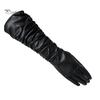 Fashion Lady Solid Color Faux Leather Full Finger Long Arm Gloves Stage Mittens
