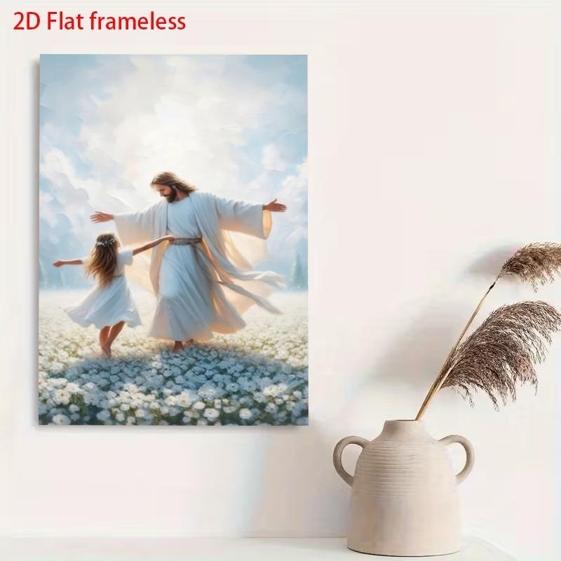 1pc Dancing Angel Frameless Canvas Wall Art - Inspirational Christian Print, Sacred Ring Spirit Decor, Suitable for Home, Church, Prayer Room