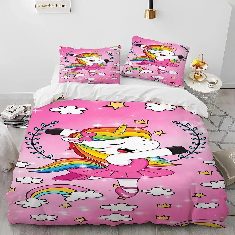 Luxury New 3D Print Unicorn Cute Cartoon Comforter Bedding Set,Duvet Cover Bed Set Quilt Cover Pillowcase,Queen Bedding Set