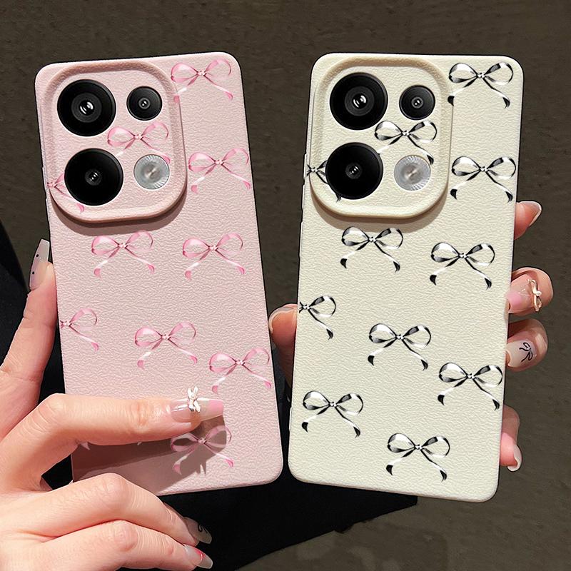 Матовый чехол для телефона TPU с бантом для Xiaomi 13T Pro Poco X7 X6 M6 Pro Redmi Note 14 Pro 13 12 11, кожаная текстура, тонкий противоударный мягкий бампер