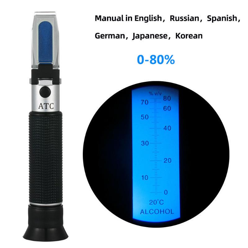 Alcohol Refractometer 0-80% Spirits Tester Alcoholometer (Single Scales) Adjustable Manual Focu