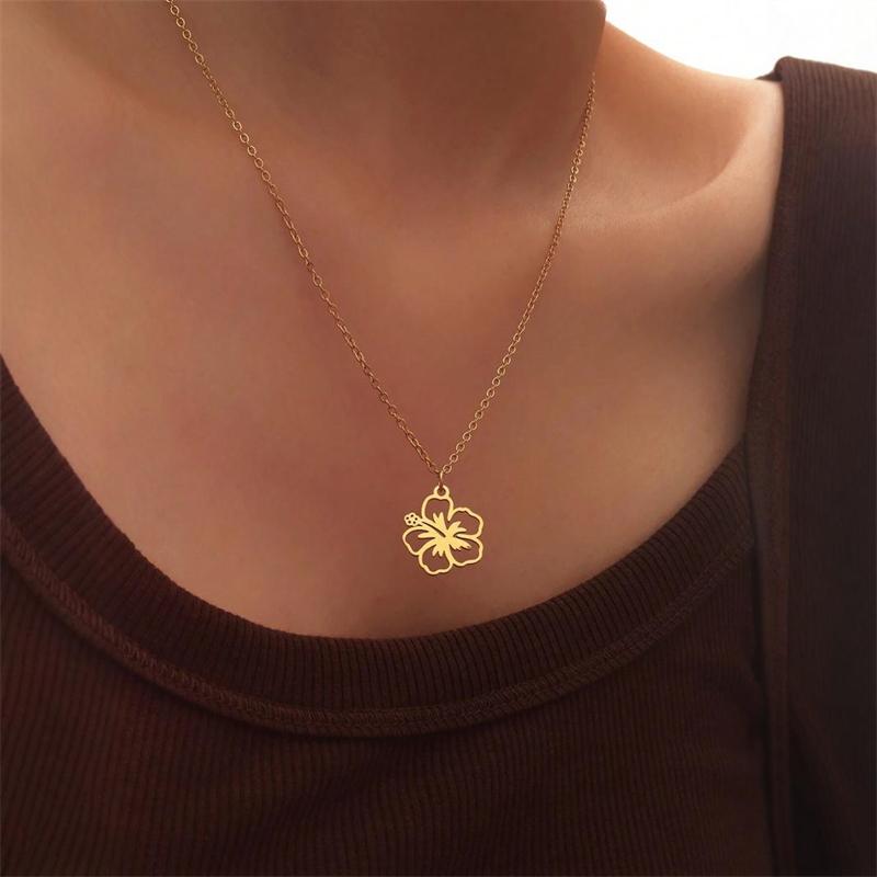 Stainless Steel Hollow Flower Pendant Necklace for Women Minimalist Gold Color Flower Necklace Charms Wedding Party Jewelry