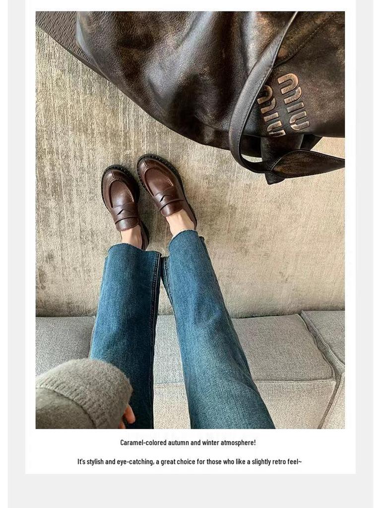 Виноградная Мама Осенние Ретро Женские Лоферы из Мягкой Кожи с Круглым Носком и Массивным Каблуком