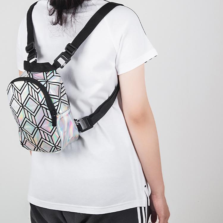 adidas Оригинальный 3D-печатный рюкзак с полным логотипом, лазерная полиуретановая искусственная кожа, мини-рюкзак унисекс, переливающийся-серебристый GE5448