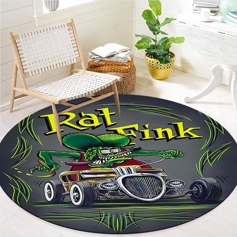 Круглый ковер Rat Fink, Ковер для гостиной, спальни, дивана, игровой комнаты, Нескользящий коврик для пола