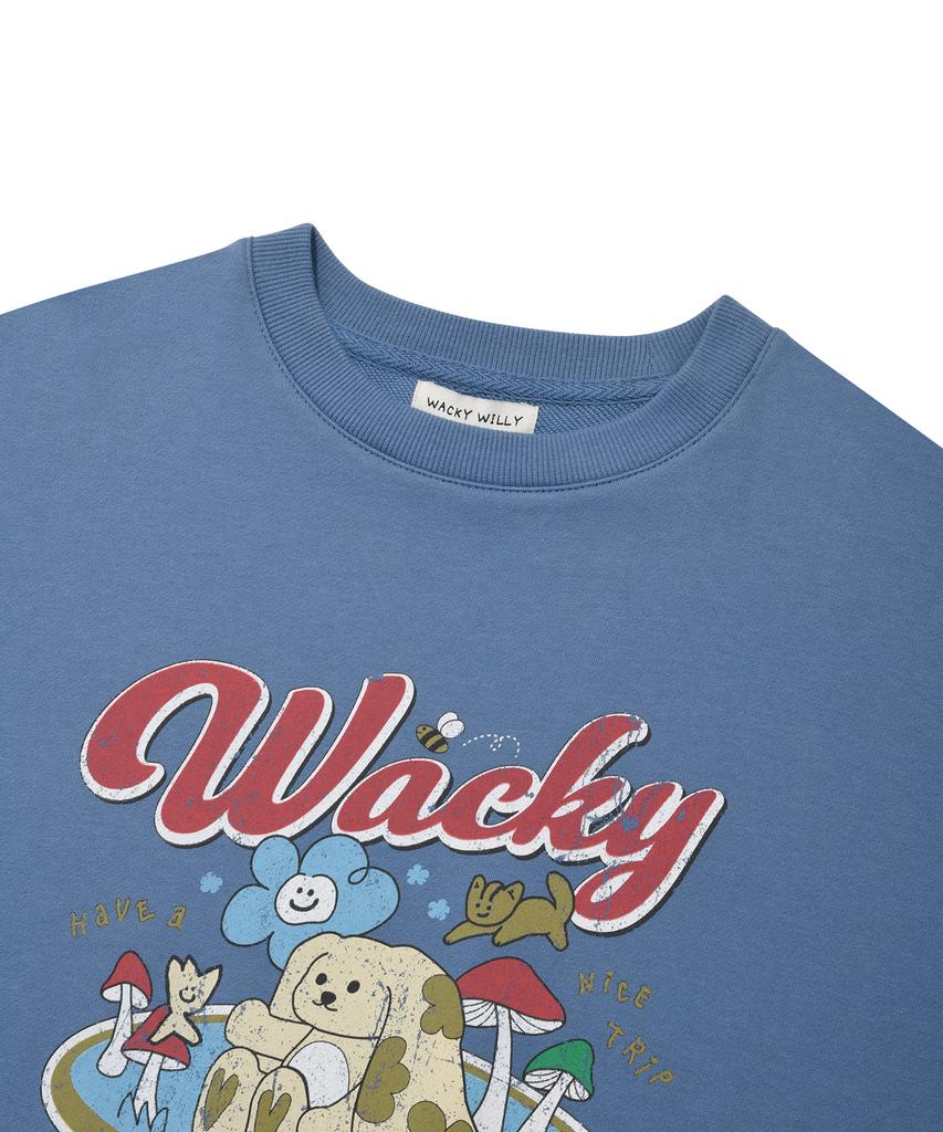 WACKY WILLY Women'S Semi-Overfit Character Graphic Sweatshirt Blue