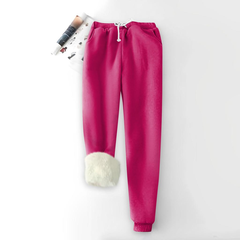 Women's Fashion Solid Color Sports Loose Thickened Thick Fleece Warm Pants
