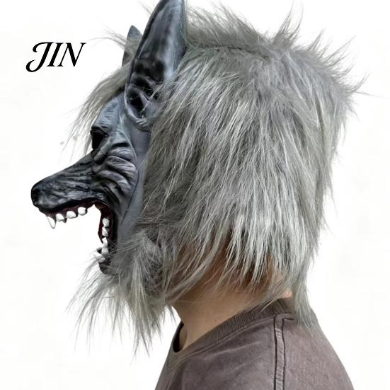Realistic Latex Headgear Halloween Werewolf Full Head Mask, Wolf Cosplay with Creepy Costume Mask Fur, Party Haunted House Prop, Adjustable