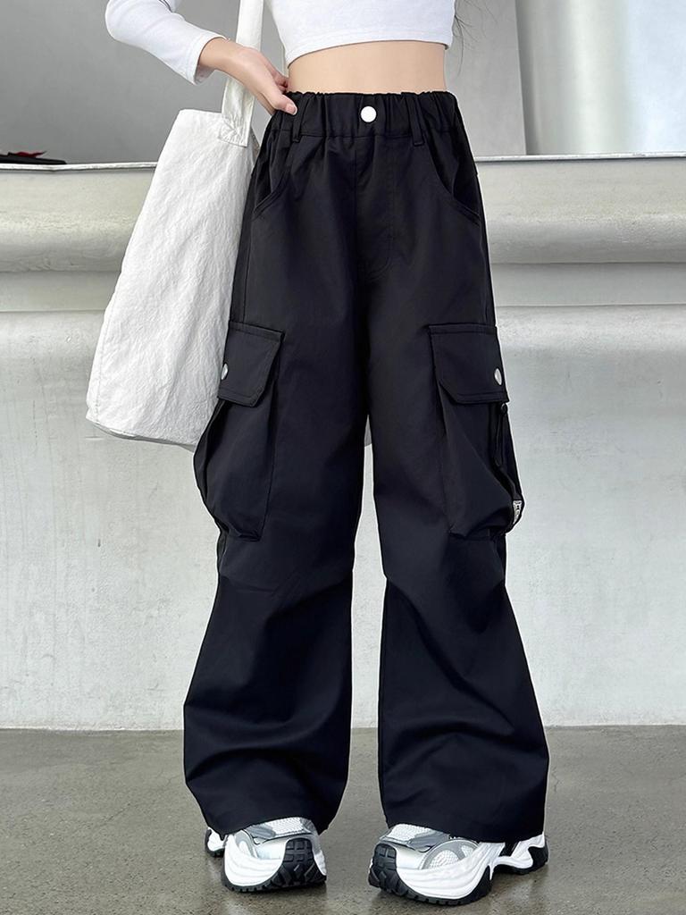 Девочковые брюки карго - Новый стиль 2025, Весна и Осень, Свободные прямые штанины для детей среднего и старшего возраста, Идеально подходят для танцев и летней носки.