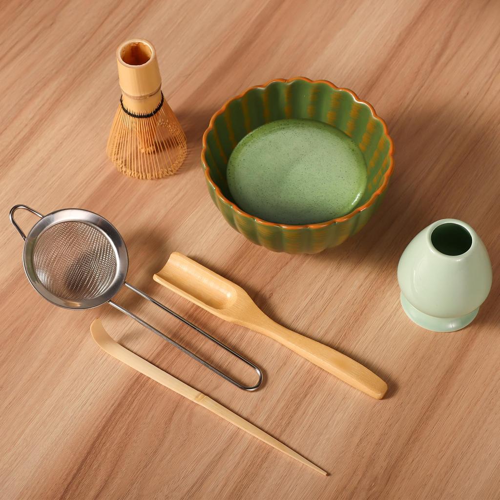 Набор для матча DiDiBirDi, набор для чайной церемонии из 6 предметов включает чашу для матча, подставку для венчика для матча, бамбуковую ложку для матча и традиционный бамбуковый часен (Чейзен)