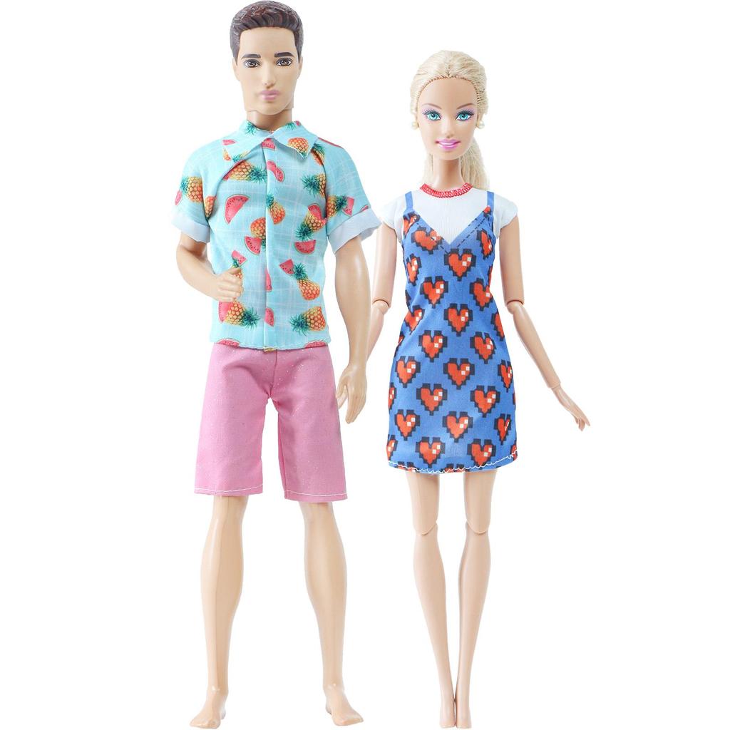 2 комплекта нарядов для пар Кена для кукол Барби, аксессуары для кукол, платье, костюм, футболка, шорты, 1/6, 30 см, кукольный домик(НЕТ КУКЛ)