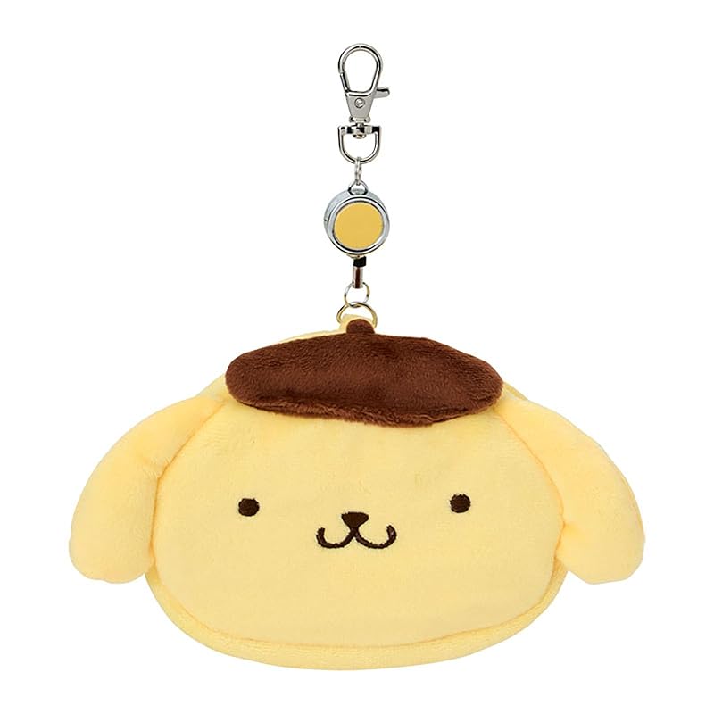 SANRIO Кошелек-визитница в форме лица - Помпонпурин - Хлопок-ПВХ-Сталь-Полиэстер - Держатель для карт с выдвижной шнурком - Отделение для мелочей - Подходит