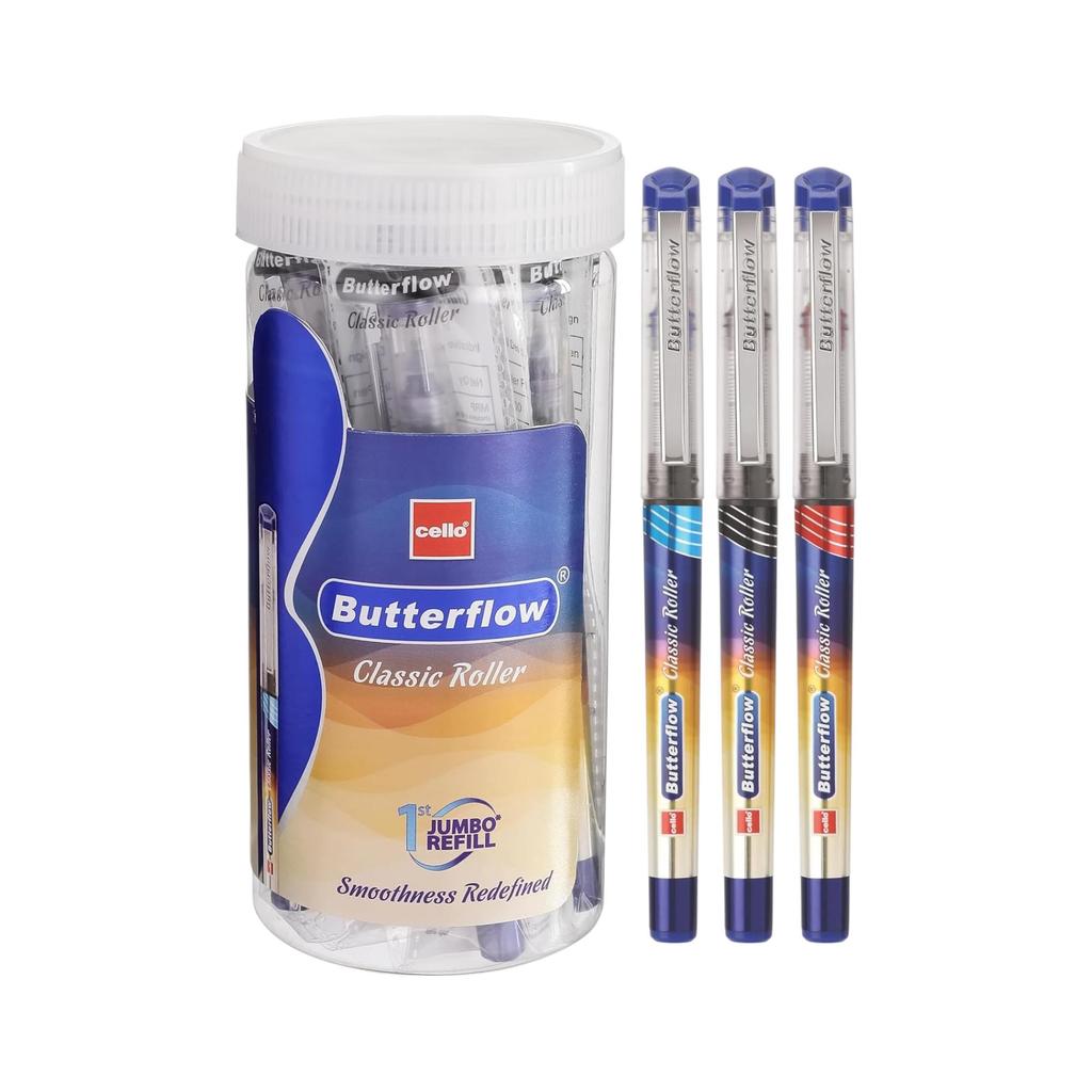 Cello Butterflow Classic Roller Pen Set Pack of 10 Smooth Writing Roller Pens for Students Office Exams Use Retractable