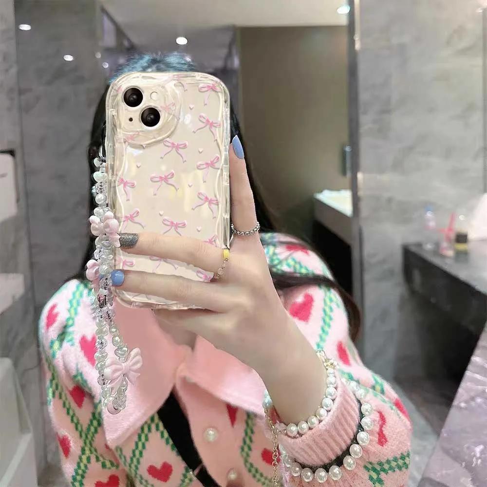 Чехол для Vivo V60 V40 V50 Lite Y31 5G Y33S Y21S Y28 4G Y17S Y04 Y03 Y29S Y28S Y18 Y400 Розовый Бант Браслет-цепочка Чехол