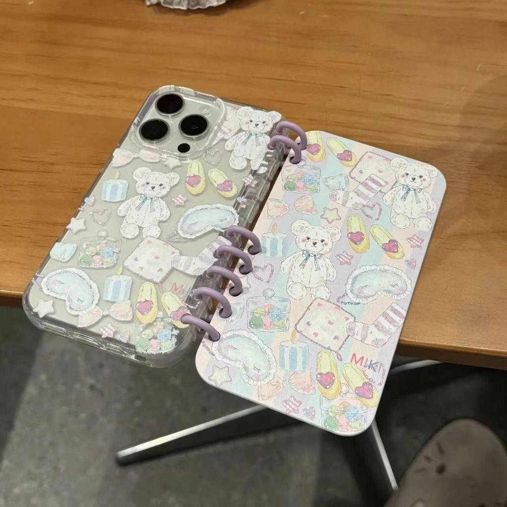 Cute Bear Doll Book Case Suitable for Apple 16promax Mobile Phone Case IPhone 15 Laptop Protective Case