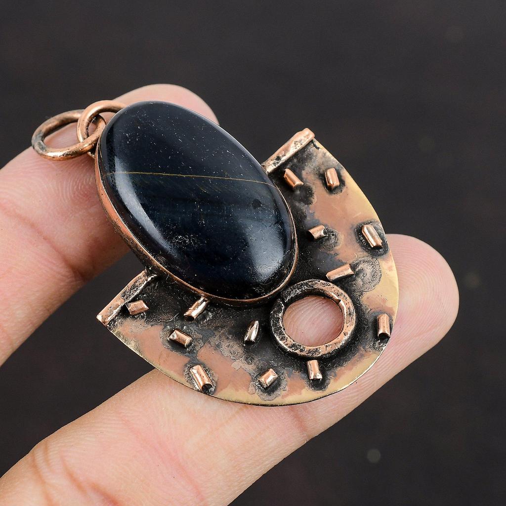 Кулон из питерсита, медный кулон, настоящий драгоценный камень, дизайнерский кулон, ювелирные изделия из питерсита, антикварные медные украшения, подарок для него