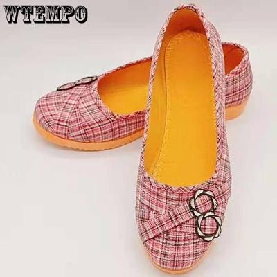 Старая пекинская тканевая обувь. Женская обувь для мам. Однотонная рабочая обувь в клетку. Тонкая обувь. Туфли на плоской подошве. Повседневная и удобная обувь для бабушек.