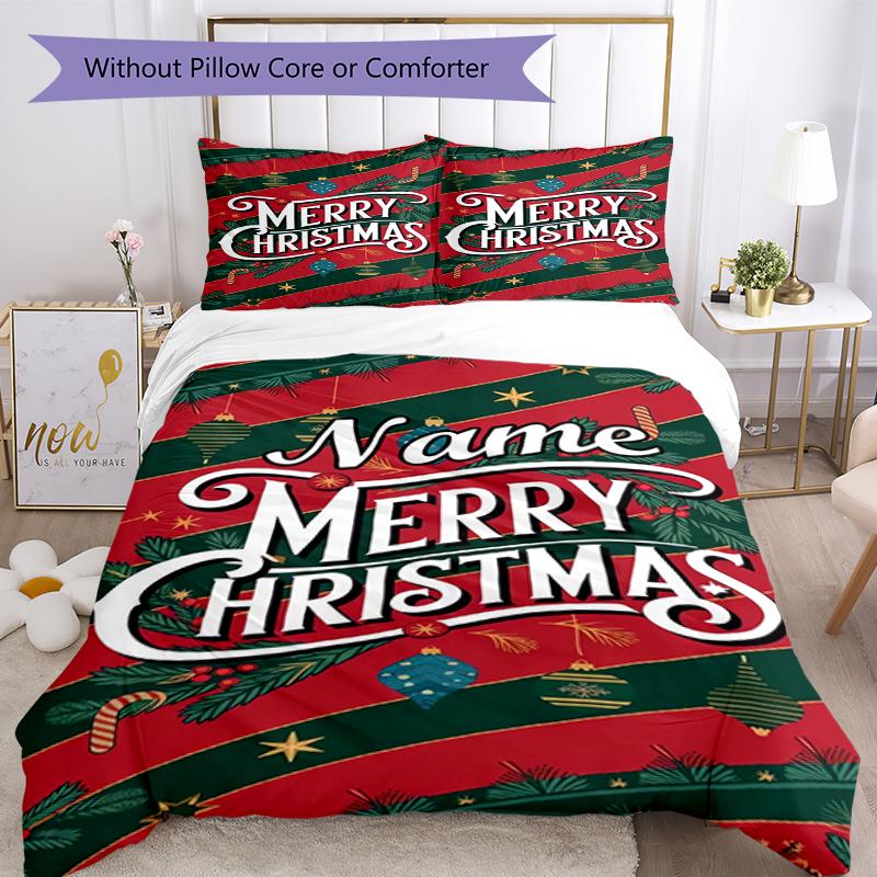 3pcs Custom Name Christmas Bedding Set Duvet Cover Closure Includes 1 Duvet Cover & 2 Pillowcases, Soft and Comfortable for All Seasons.